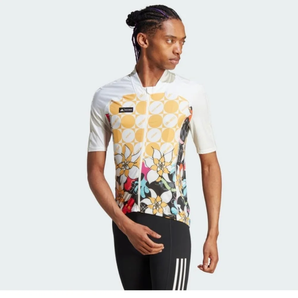 adidas Men’s Long-Sleeve Cycling Jersey in White, Yellow, Black, Pink